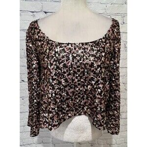 Wink Multi Color Sequin High-low Long Sleeve Top Cut Out Back Small